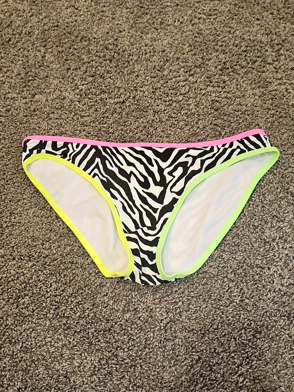 NWOT Zebra Print Bikini Bottom with Neon Trim Size 11-13